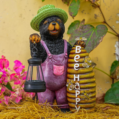 Joint Honglin Solar Black Bear Garden Statue with Lighted Beehive & Lantern, Resin Bear Holding Honey Bee Hive, Outdoor Waterproof Solar Garden Decor, Yard Lawn Patio Porch Farmhouse Decoration