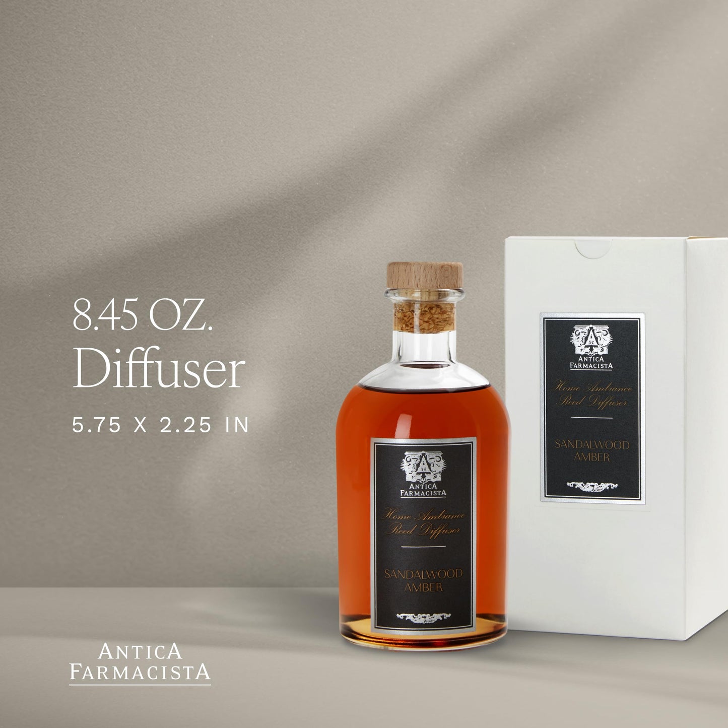 Antica Farmacista Home Ambiance Diffuser - Long-Lasting Reed Scent Diffuser - Luxury Room Freshener Gift - Sandalwood Amber, 8.45 fl oz