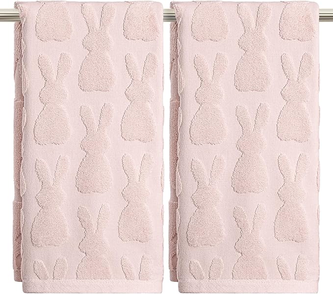 Artoid Mode 2 Pcs Pink 3D Rabbit Jacquard Easter Hand Towels