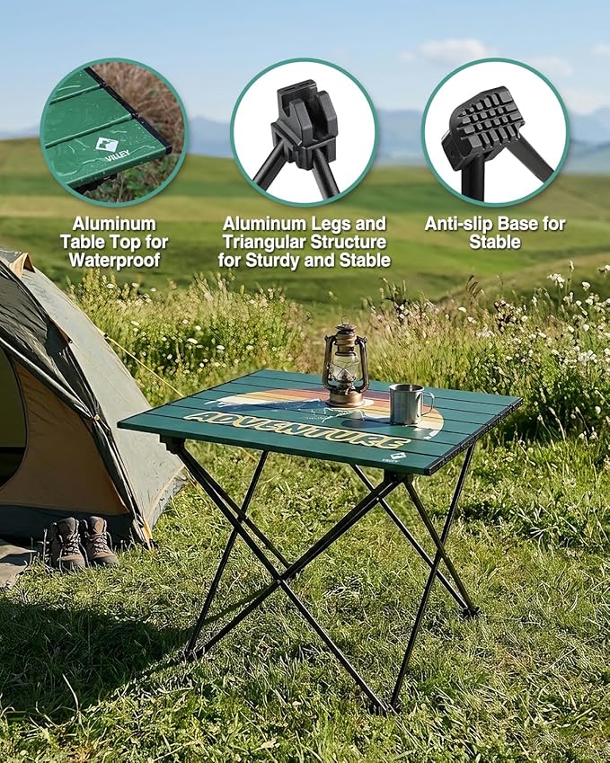 VILLEY Portable Camping Side Table, Ultralight Aluminum Folding Table