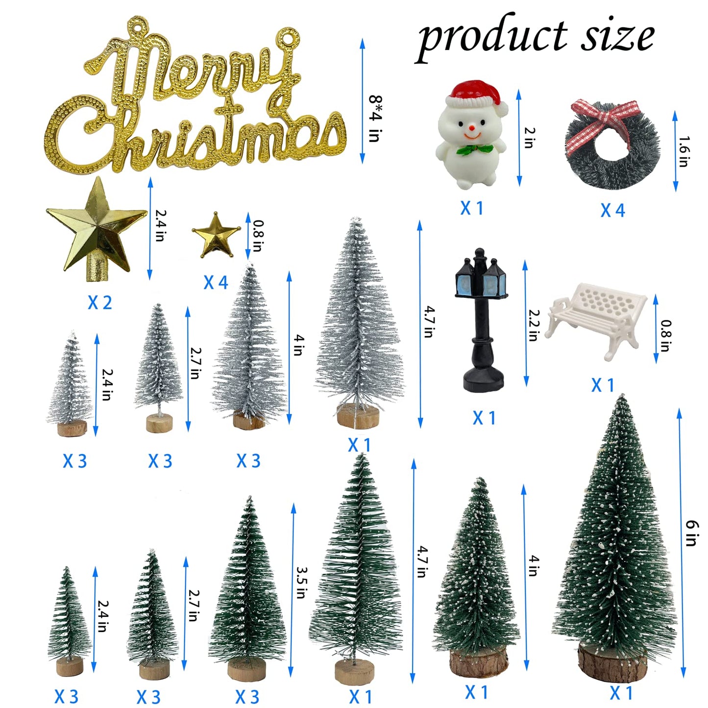 NotiGat Miniature Christmas Pine Tree mini Bottle Brush Christmas Trees Table top Village Winter Tree for Christmas Decorations Wooden Bases （36pcs）