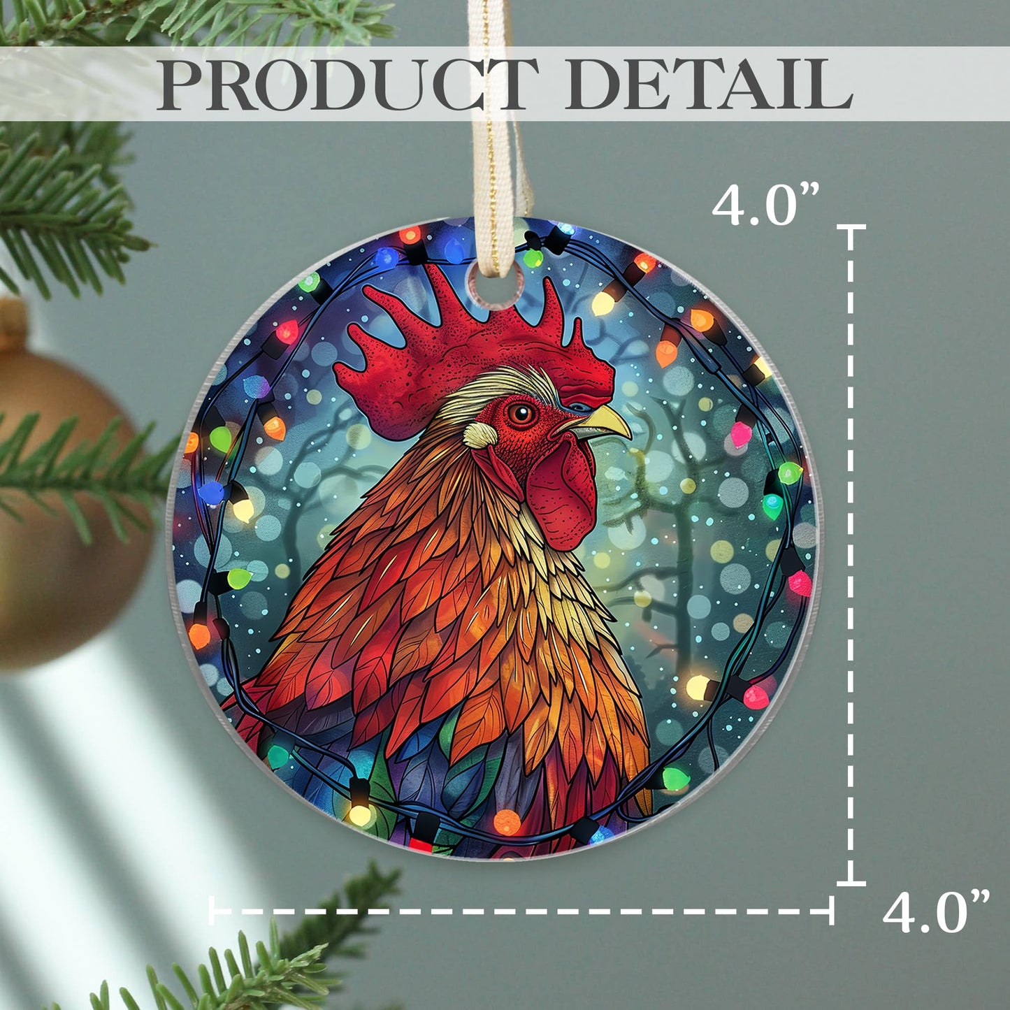 Fastpeace Chicken Rooster Farm Christmas Ornament - Stained Glass Style Christmas Rooster Ornament - Perfect Hanging Decoration - Gift for Farmer, Chicken Lovers, Family, Friends (Chicken Acrylic)