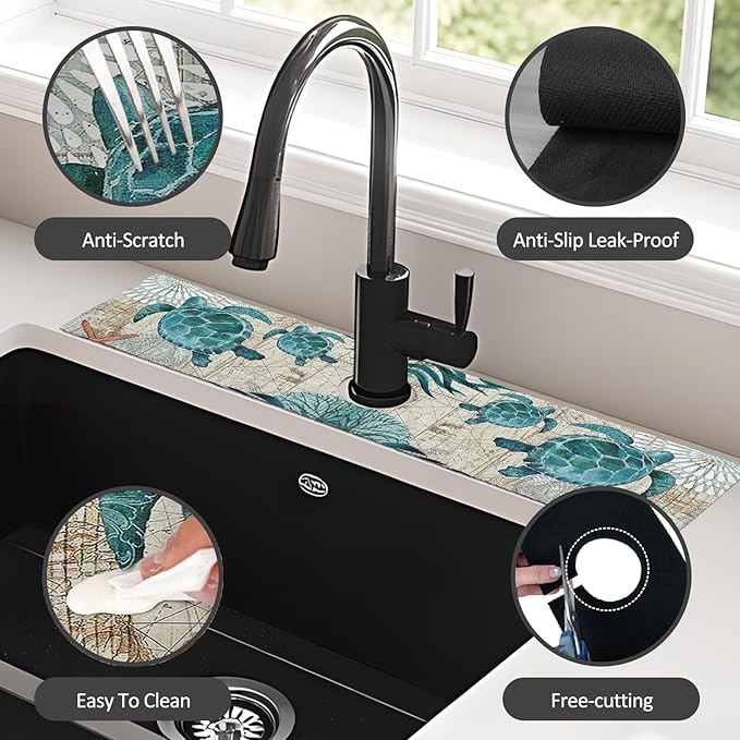 2PCS 24" X 5.5" Kitchen Sink Splash Guard Faucet Mat Sea Turtles Super