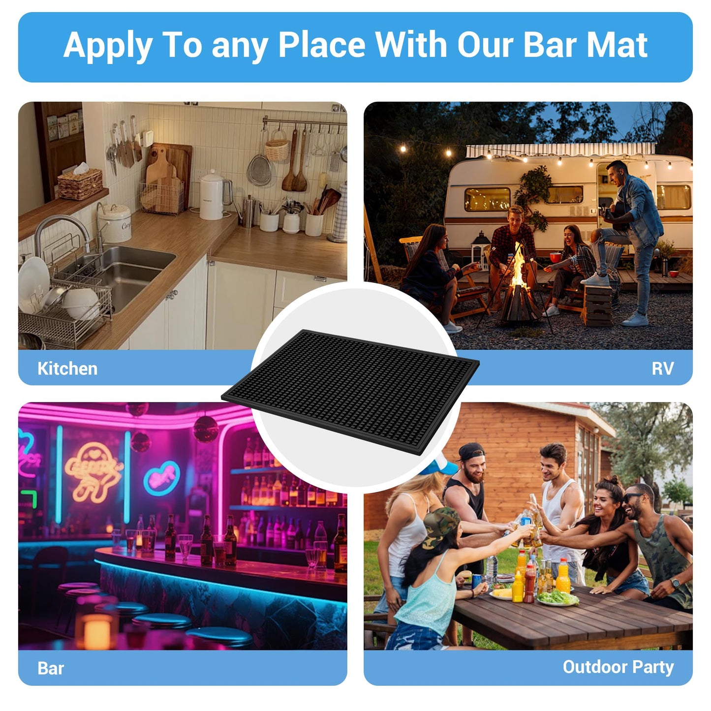 ZJWZLG Bar Mat - Premium 18"X12" Rubber Bar Mats for Countertop, Non-slip Dish Drying Pad & Bartender Mat with for Fast Drying, Ideal Bar Tools for Home Bar, Cocktail Set, And Kitchen Use(Black)
