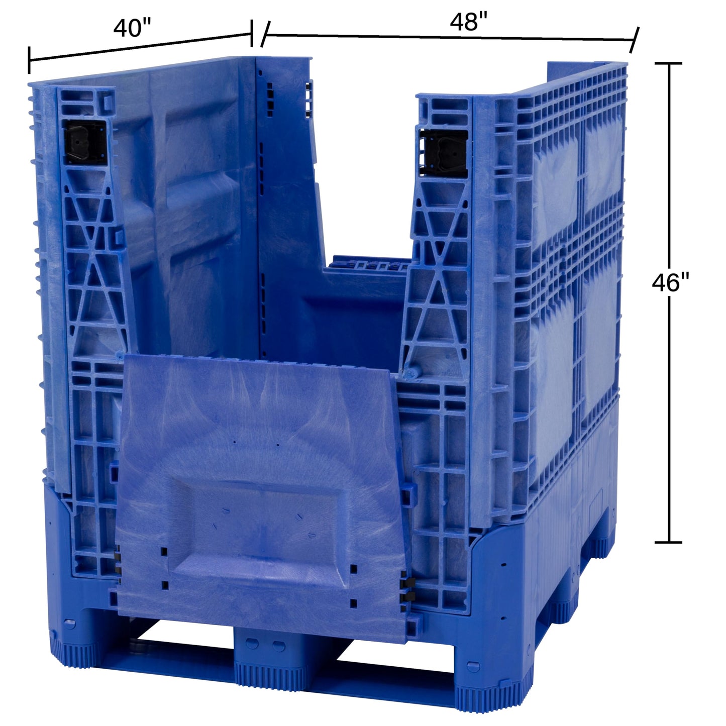 Buckhorn 48" x 40" x 46" Collapsible Bulk Box Container, General Purpose Plastic Stacking Gaylord Box with 4-Way Forklift Access and 2 Drop Doors, 1100 lb Capacity Storage Tote, Blue (BG48404602)