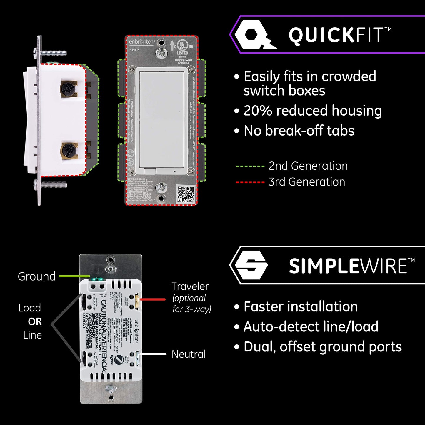 Enbrighten Zigbee Dimmer, QuickFit & SimpleWire, Pairs Directly with Echo Studio/Show 10/Plus 1st & 2nd Gen, Works WIth Alexa, Google Assistant, White & Light Almond, Smart Light Switch, 43080