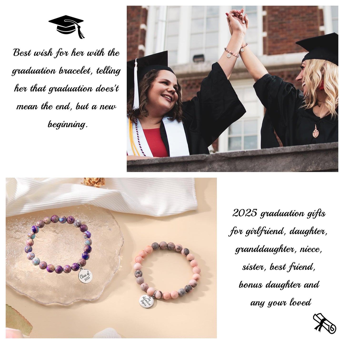 Sistble Middle School Graduation Gifts Class of 2025 Jasper Beaded Graduation Bracelets Inspirational Gifts for Women 5th 8th Grade Granddaughter Gift Ideas Jewelry for Teens
