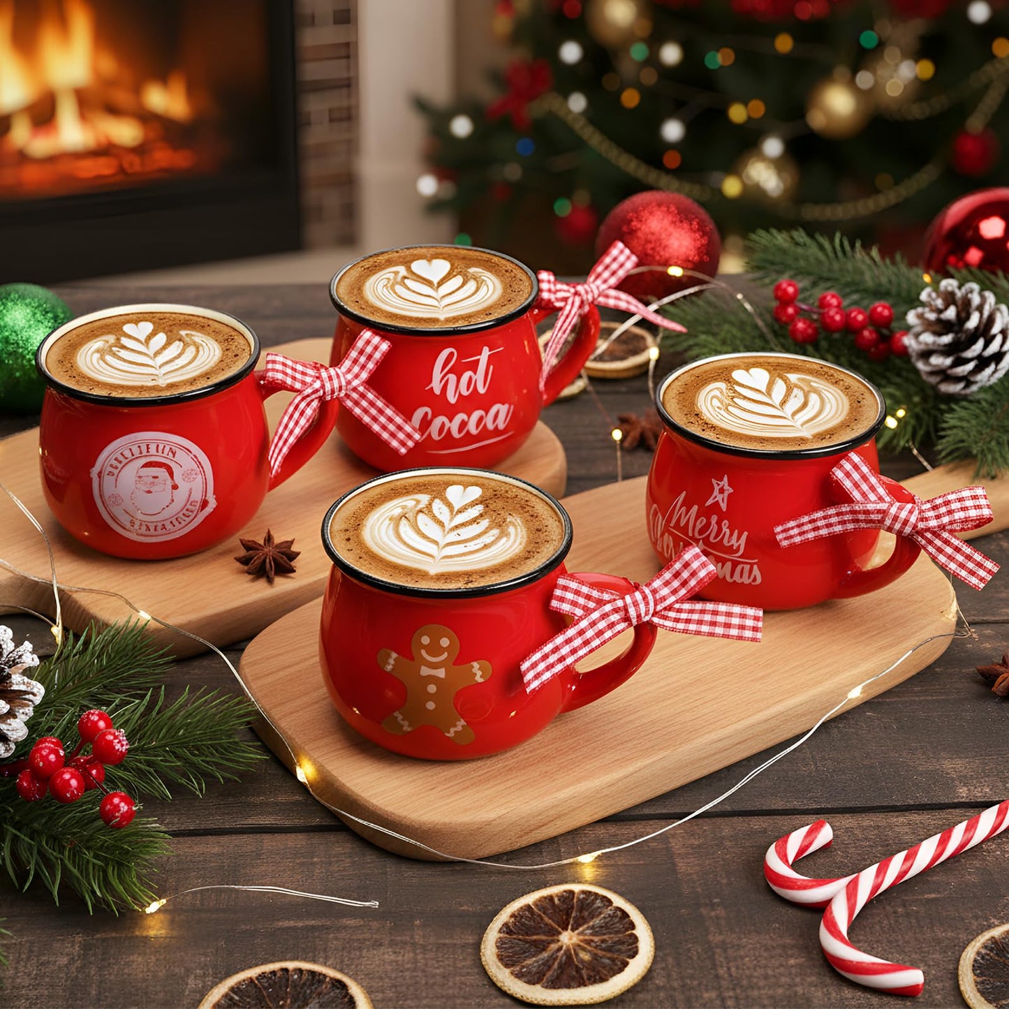 Patelai 4 Pcs Christmas Coffee Mugs Set 5 oz Mini Espresso Cups Ceramic Mugs with Handle for Coffee Bar Tiered Tray Decoration Holiday Party Gift