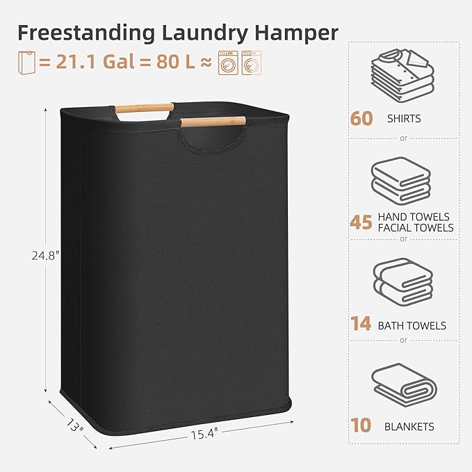 STORAGE MANIAC Large Laundry Hamper, 80L Collapsible Laundry Basket