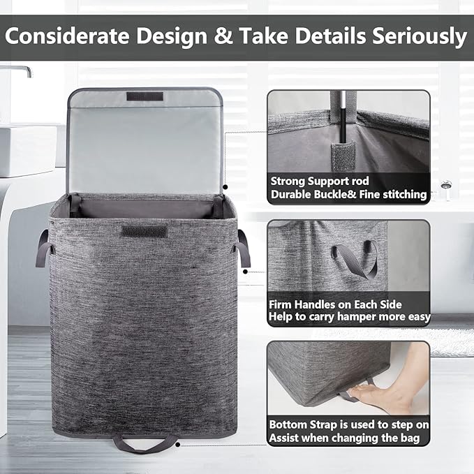 Foldable Laundry Hamper with 2 Removable Drawstring Bags, Portable Laundry