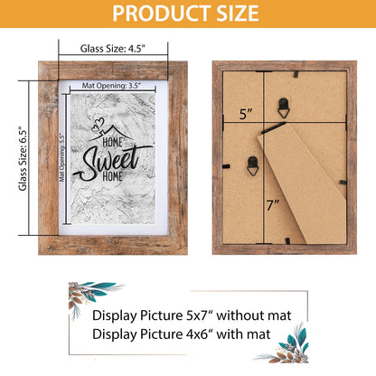 Califortree 5x7 Picture Frame - Can Display Photo 4x6 with Mat, Wood Frame with Shatterproof Plexiglass, Wall & Tabletop Display, Rustic Brown