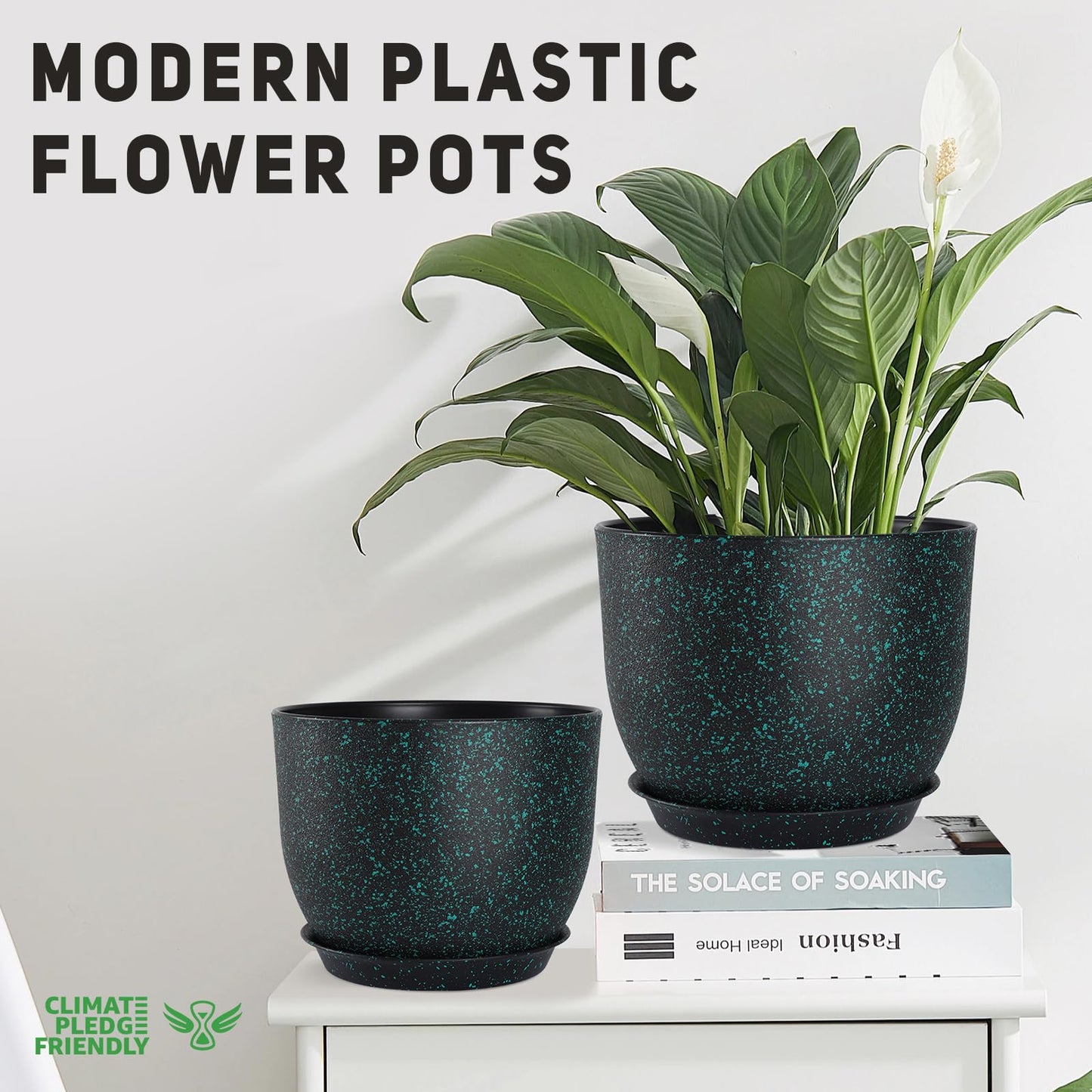 YNNICO Plant Pots 10/9/8/7.5/7 inch Set of 5,Flower Pots with Multi Mesh Drainage Holes, Large Planters for Indoor Outdoor Garden Plants and Flowers. (Green Speckles)
