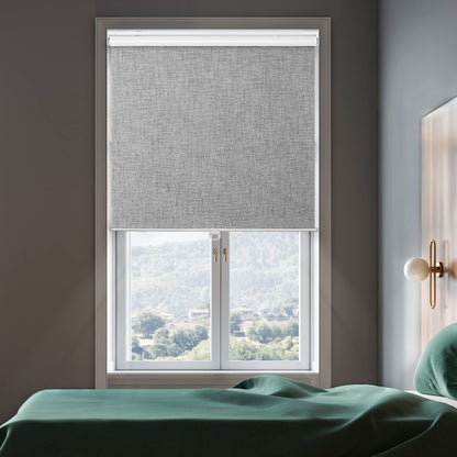 GENIMO 100% Blackout Roller Window Shades, Window Blinds Cordless with Thermal Insulated, UV Protection Fabric, Mini French Door Blinds for Home, Office, Bedroom, Easy to Install, Grey, 10" W X 75" H