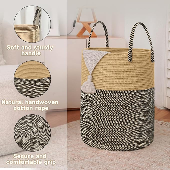 Large Woven Laundry Basket Hamper, 100L Cotton Rope Storage Bin