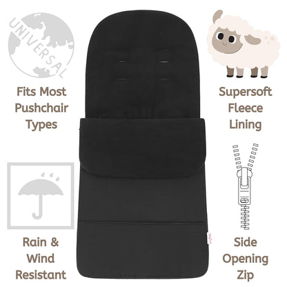 Babycurls Fleece Lined Snuggly Cosytoes Footmuff Universal Fitting for Pushchairs Strollers Prams Buggys Baby Joggers 95-100cm Black
