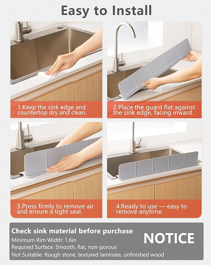 Kitchen Sink Splash Guard 18" Self-Draining Silicone Water Guard