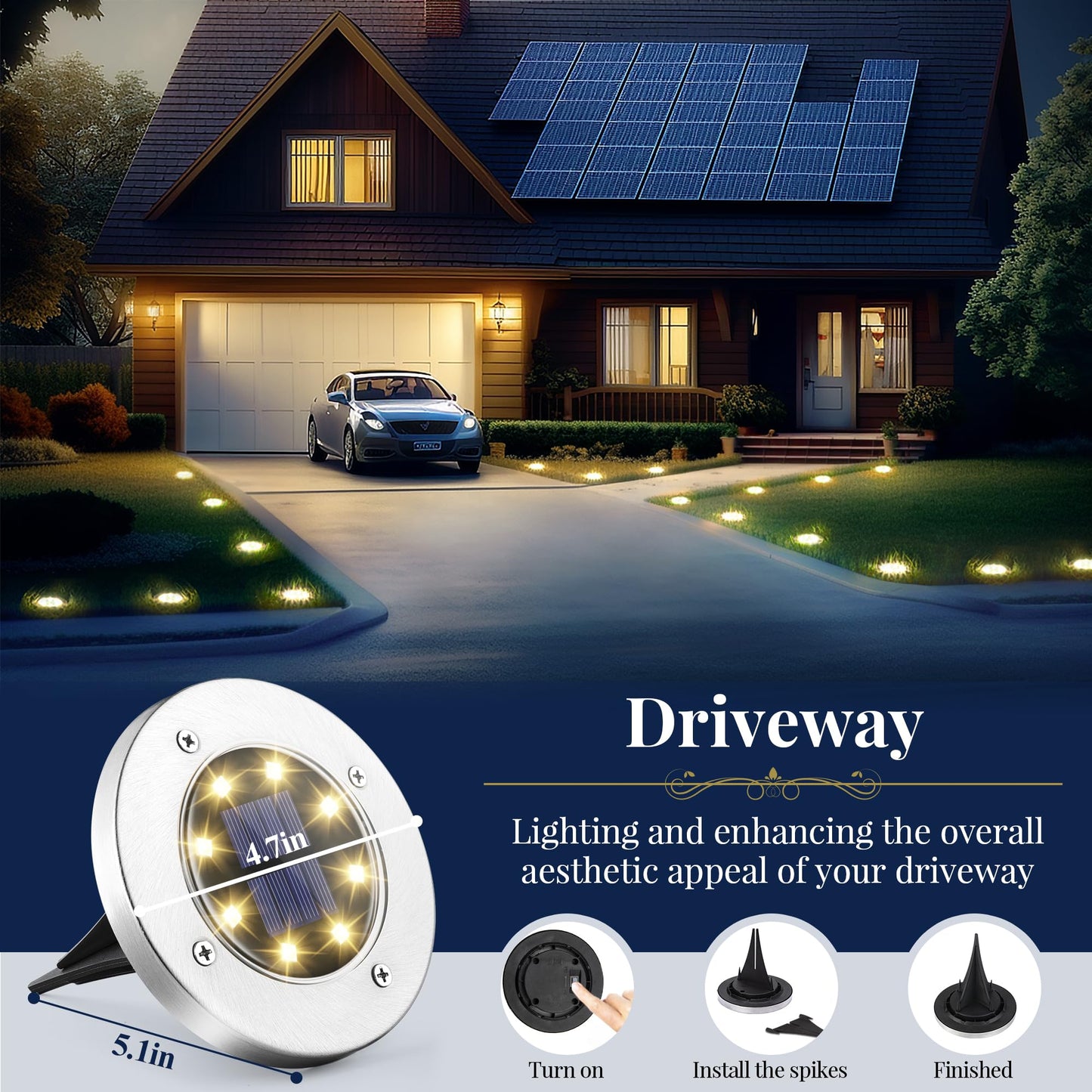 SOLPEX Solar Ground Lights, 12 Pack Solar Lights Outdoor Waterproof, 8 LED Solar Powered Landscape Lighting for Garden Yard Patio Driveway Pathway Walkway (Warm White)