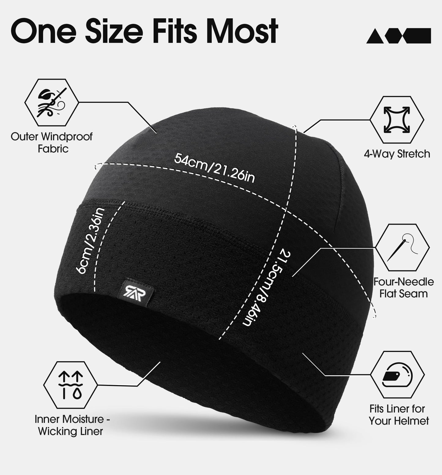 THINDUST Winter Thermal Skull Cap for Men Women - Warm Breathable Running Cycling Skiing Outdoor Helmet Liner Beanie Black