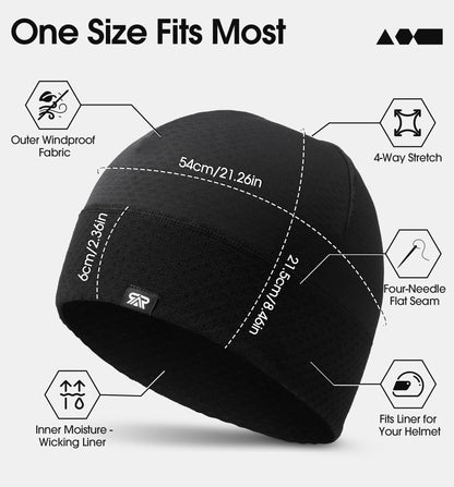 THINDUST Winter Thermal Skull Cap for Men Women - Warm Breathable Running Cycling Skiing Outdoor Helmet Liner Beanie Black