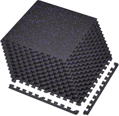 SUPERJARE 0.4'' Thick 36 Pcs 144 Sq Ft Rubber Top Exercise Equipment Mats, High Density EVA Foam Mats with Rubber Top, Interlocking Gym Flooring for Home Gym, Protective Workout Mat, Black/Grey