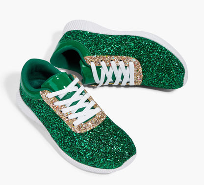 BELOS Women's Glitter Shoes Sparkly Lightweight Metallic Sequins Tennis Shoes(Green,10)