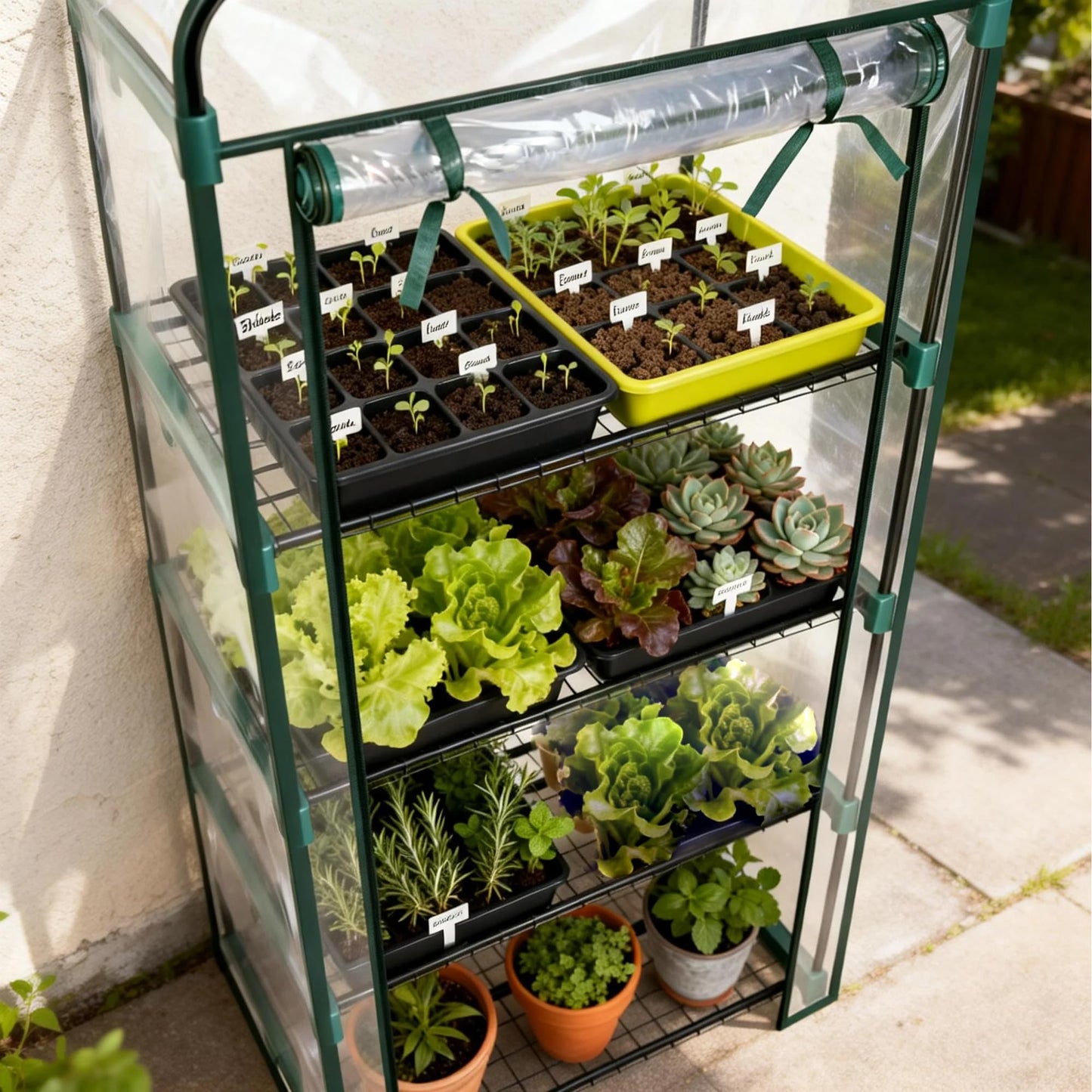 Worth Garden 4 Tier Mini Greenhouse - 63'' H x 27'' L x 19'' W - Sturdy Portable Gardening Shelves with PVC Cover - Small Green House Use in Indoor & Outdoor for Plants Flowers