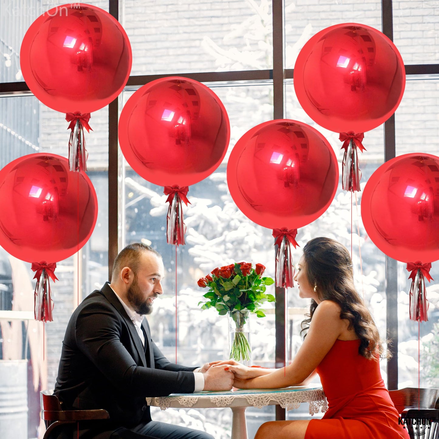 KatchOn, Red Foil Balloons - Big 22 Inch, Pack of 6 | 4D Sphere Metallic Red Balloons for Happy Birthday Decoration, Carnival Decoration, Wedding, Christmas Decorations | New Years Decorations 2026