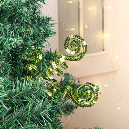 ZHANYIGY 6PC Set Green Christmas Decoration Picks,Sequins Candy Shape Curly Pick, Christmas Tree Decorations Home Office Party Decorations Gifts