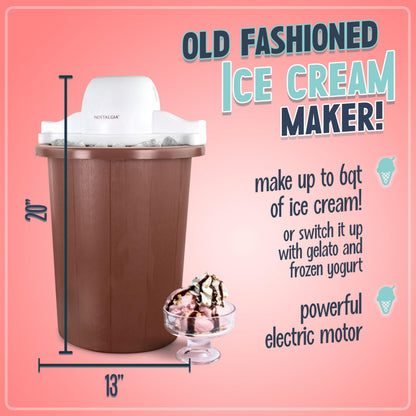 Nostalgia Electric Ice Cream Maker - Old Fashioned Soft Serve Ice Cream Machine Makes Frozen Yogurt or Gelato in Minutes - Fun Kitchen Appliance - Vintage Wooden Style - Light Wood - 4 Quart