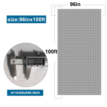 NeatiEase Window Screen Roll, 96"x100' Adjustable Flexible Fiberglass Screen Door Mesh - DIY Replacement Kit for Patio Porch Door Windows and Sliding Screen Doors(Black)