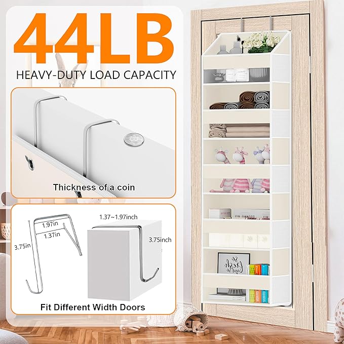 Over Door Organizer with 5 Large Pockets & 10 Mesh Side Compartments