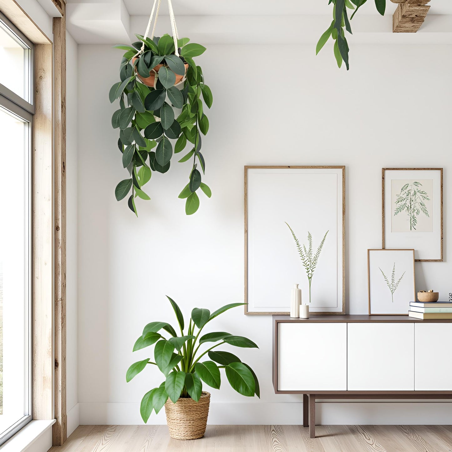 Hisow Hanging Plants Artificial Decor, Fake Hanging Plant in Clay Pot Artificial Hanging Plants with Fake Leaves and Hook for Wall Home Room Indoor Outdoor Décor (Dark Green)