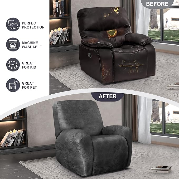 ANARACHON Leather Look Recliner Chair Covers, 4-Pieces Stretch Recliner Cover