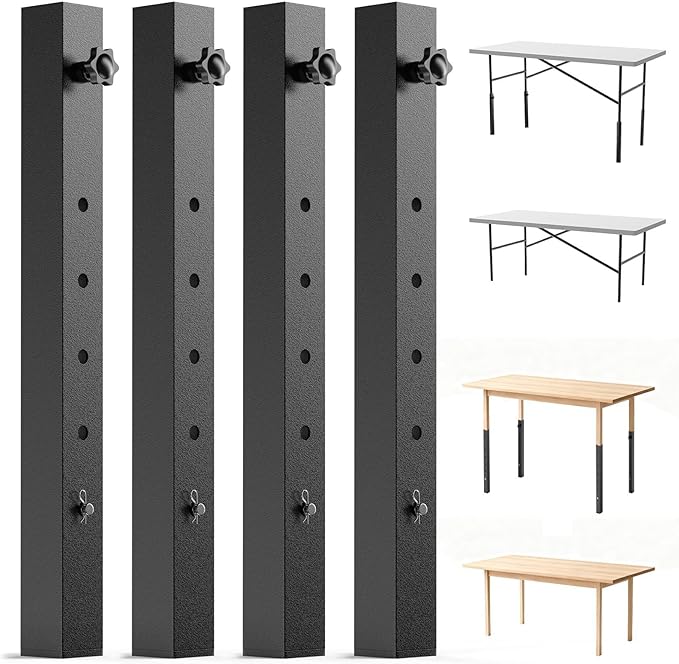 4-Pack Adjustable Folding Table Legs Extension, Heavy-Duty Steel Square