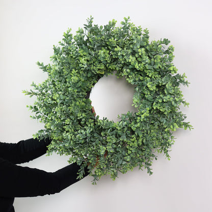 26" Artificial Boxwood Wreath Fake Plant for Front Door Decor(Green)
