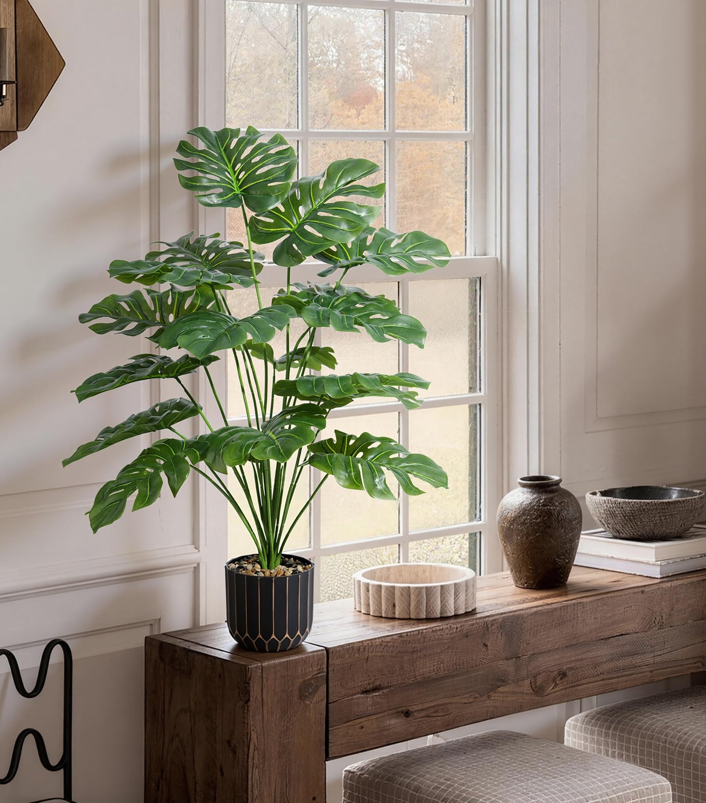 florisso 28" Artificial Monstera Plant Tall Fake Faux Plants Indoor Outdoor Tree for Living Room Home House Decoration