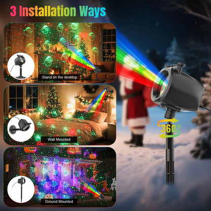 Christmas Laser Lights Projector Outdoor with 4 Dynamic Slides, 2-in-1 Moving RGB Firefly Laser Lights with Remote,Timer, Landscape Holiday Porjector for Window Wall Xmas Decor