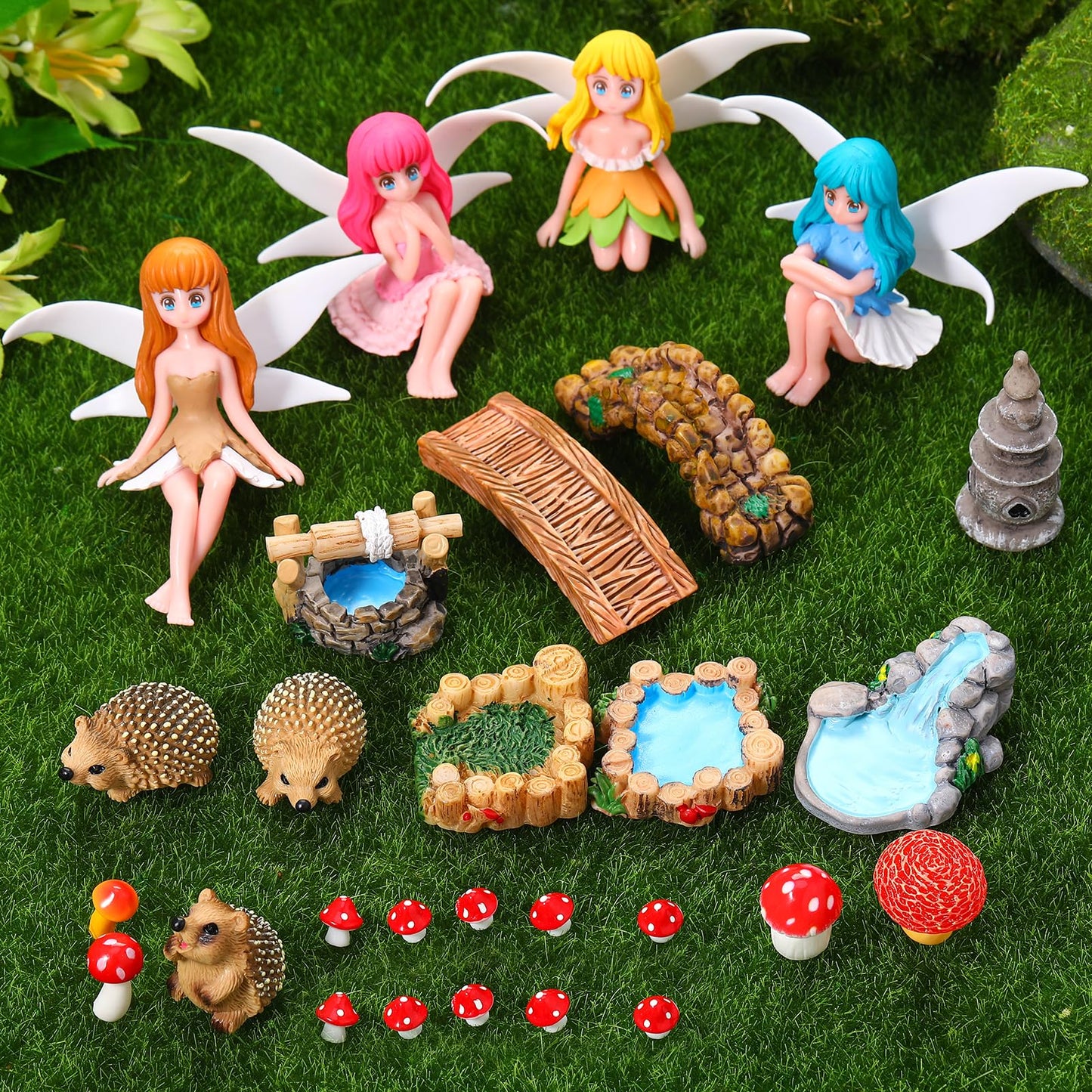 GGSTDDUP 28Pcs Fairy Garden Accessories, Miniature Garden Ornaments Landscape Decorations Mini Fairy Figures Animal Plant Set for Outdoor DIY Terrarium Potted Plants Dollhouse Desk Decor