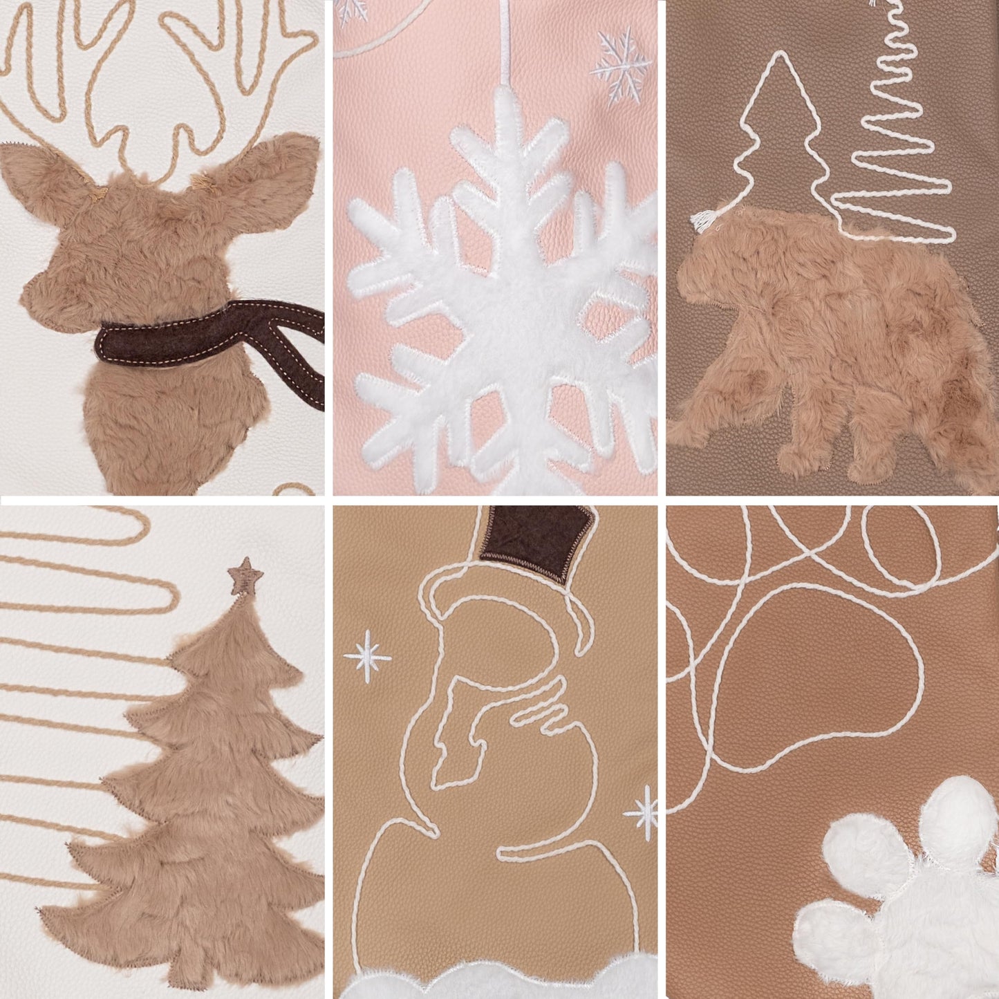 GEX Christmas Stockings 4 Pack for Family Soft Pleather with Rope Stitch Embroidery Large 20" Faux Fur Boho Rustic Farmhouse Country Stockings for Xmas Fireplace Decoration (Set of 4)