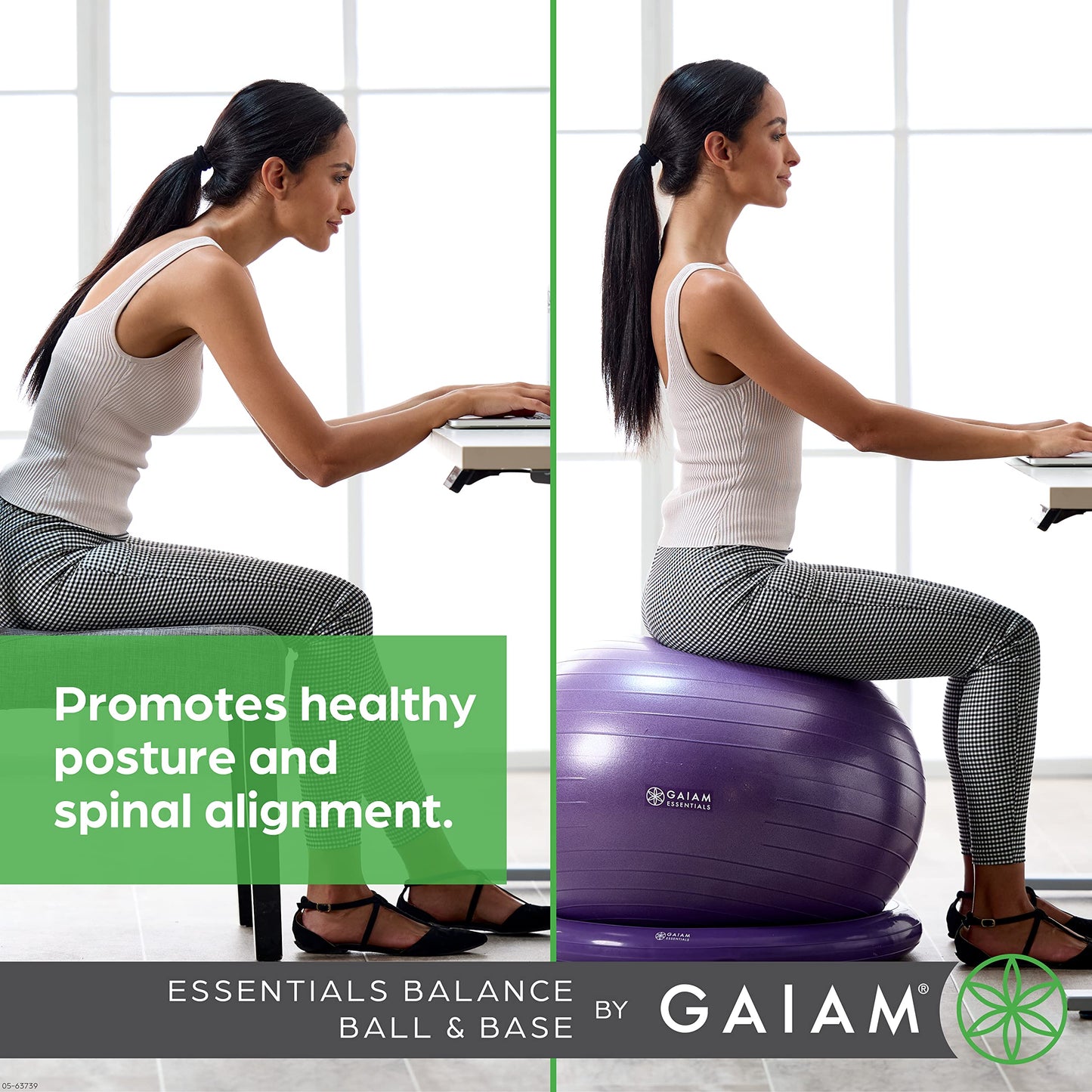 Gaiam Essentials Balance Ball & Base Kit, 65cm Yoga Ball Chair, Exercise Ball with Inflatable Ring Base for Home or Office Desk, Includes Air Pump