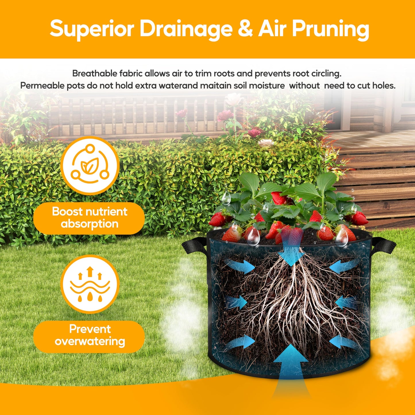 Simple Deluxe Grow Bags 15 Gallon 5 Pack Planter Pots with Handles, Thickened Nonwoven Fabric Aeration Cloth Bag, Heavy Duty Gardening for Tomoato, Potato, Vegetable and Flowers, Black with 5 Labels
