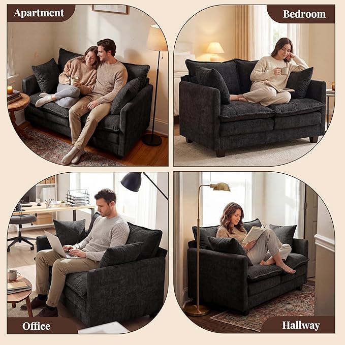 Loveseat Sofa with Cloud 3-Layer Cushion & 27" Deep Seat, Modern Small Couch