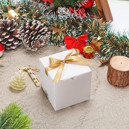DOYIDE Small Gift Boxes, 60 Pcs 4x4x4 Inch White Elegant Paper Box with Ribbons, Party Favor Boxes for Candy Cupcake Christmas Wedding Baby Shower Bridesmaids Birthday