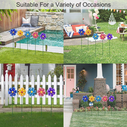 Metal Flower Wind Spinner Garden Lawn Stakes Yard Art, 27 Inch Windmill Outdoor Garden Iron Handicraft Lawn Ornament, Outside Front Porch Patio Yard Decor, 5 Pieces Outdoor Valentines Decoration Gift