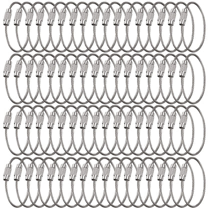 Hotop 150 Pcs Wire Keychain Cable Bulk Stainless Steel Key Rings Loop Wire Cable Braided Steel Keychain(4 Inch,Silver)