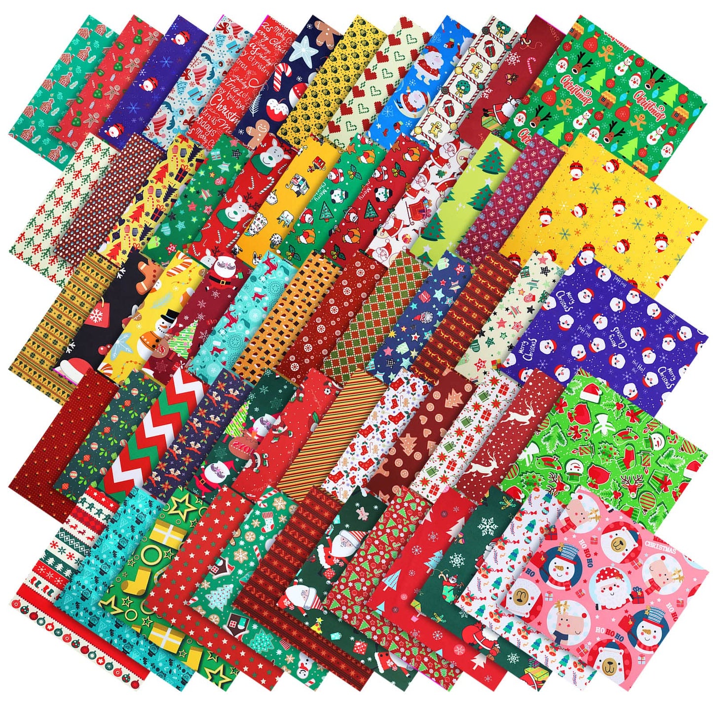 Tudomro 60 Pieces Christmas Fabric Squares 10 x 10 Inch Christmas Sewing Quilting Material Bundles Holiday Santa Tree Claus Elk Snowflake Printing Fabric for Patchwork Sewing DIY Party