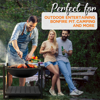 SereneLife Portable Outdoor 2-in-1 Steel BBQ Grill 26" Wood Burning Fire Pit Bowl w/ Mesh Spark Screen, Cover Log Grate, Fire Poker for Camping, Picnic, Bonfire SLCARFP54.5