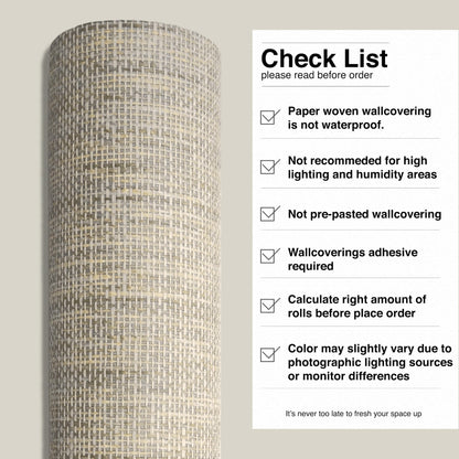 Ansehan Grasscloth Textured Wallcovering W712 Terraces Collection 36" W x 8 Yard L, Natural Modern Paper Weave, Non Prepasted Home Décor for Boho Living Sapce Feature Wall, Beige/Gray/Wheat