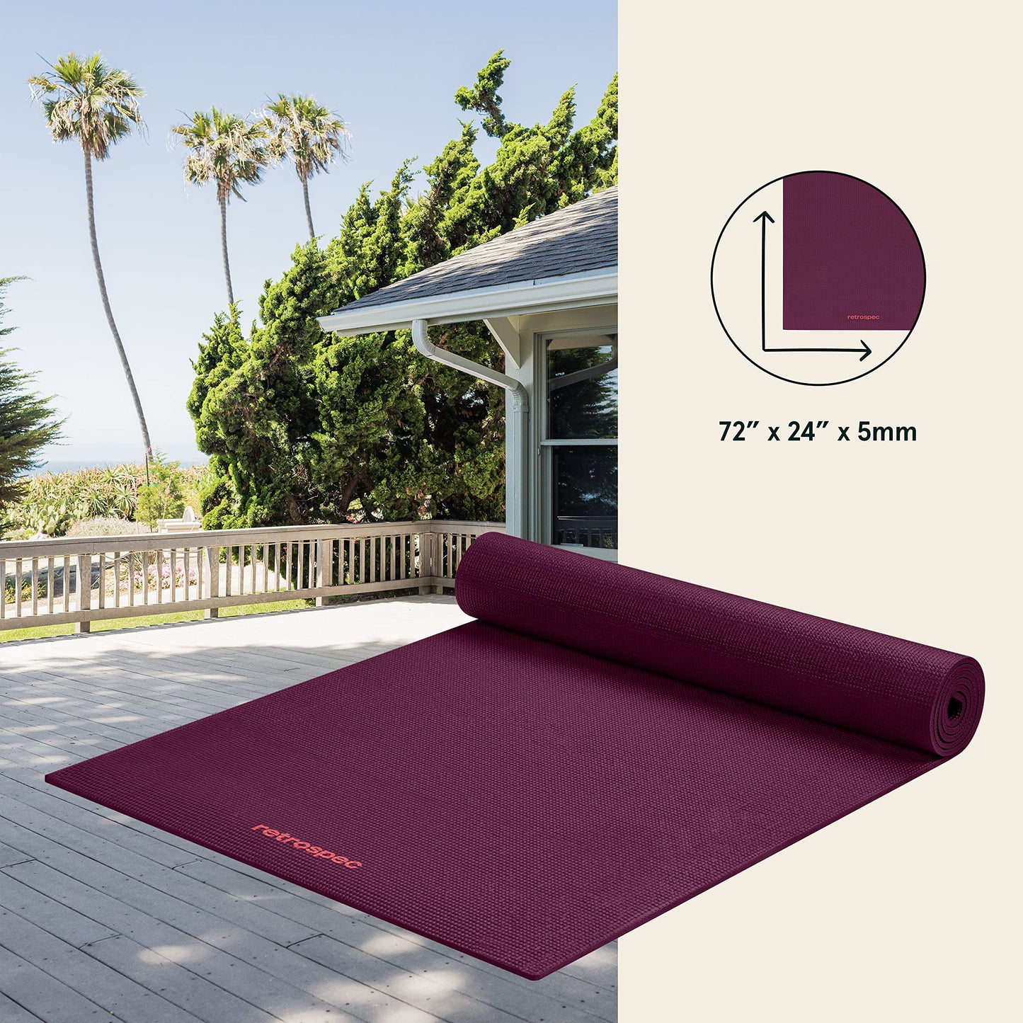 Retrospec Pismo Yoga Mat w/Nylon Strap for Men & Women - Non Slip Exercise Mat for Yoga, Pilates, Stretching, Floor & Fitness Workouts, .5mm Thick, Easy to Clean