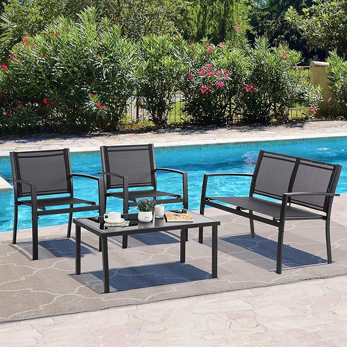 Vongrasig 4 Pieces Patio Furniture Sets, Outdoor Patio Conversation Sets